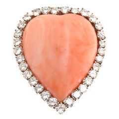 Coral & Diamond Heart Pin / Pendant