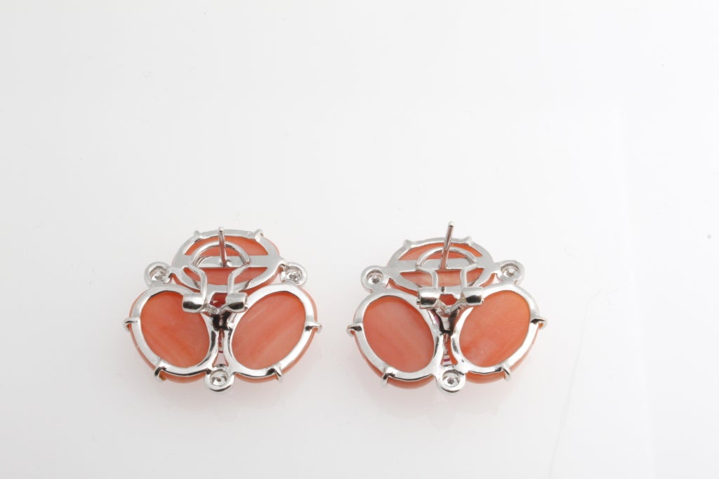 Coral & Burma Ruby Earrings with Diamonds in 18kt Gold