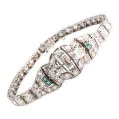 Art Deco Platinum Diamond and Emerald Bracelet