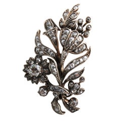 Victorian Silver on Gold Floral Spray Pin with Diamonds