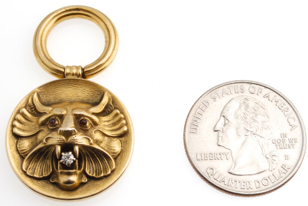 Victorian Lion Pendant Gold with Ruby Eyes