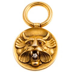 Victorian Lion Pendant Gold with Ruby Eyes
