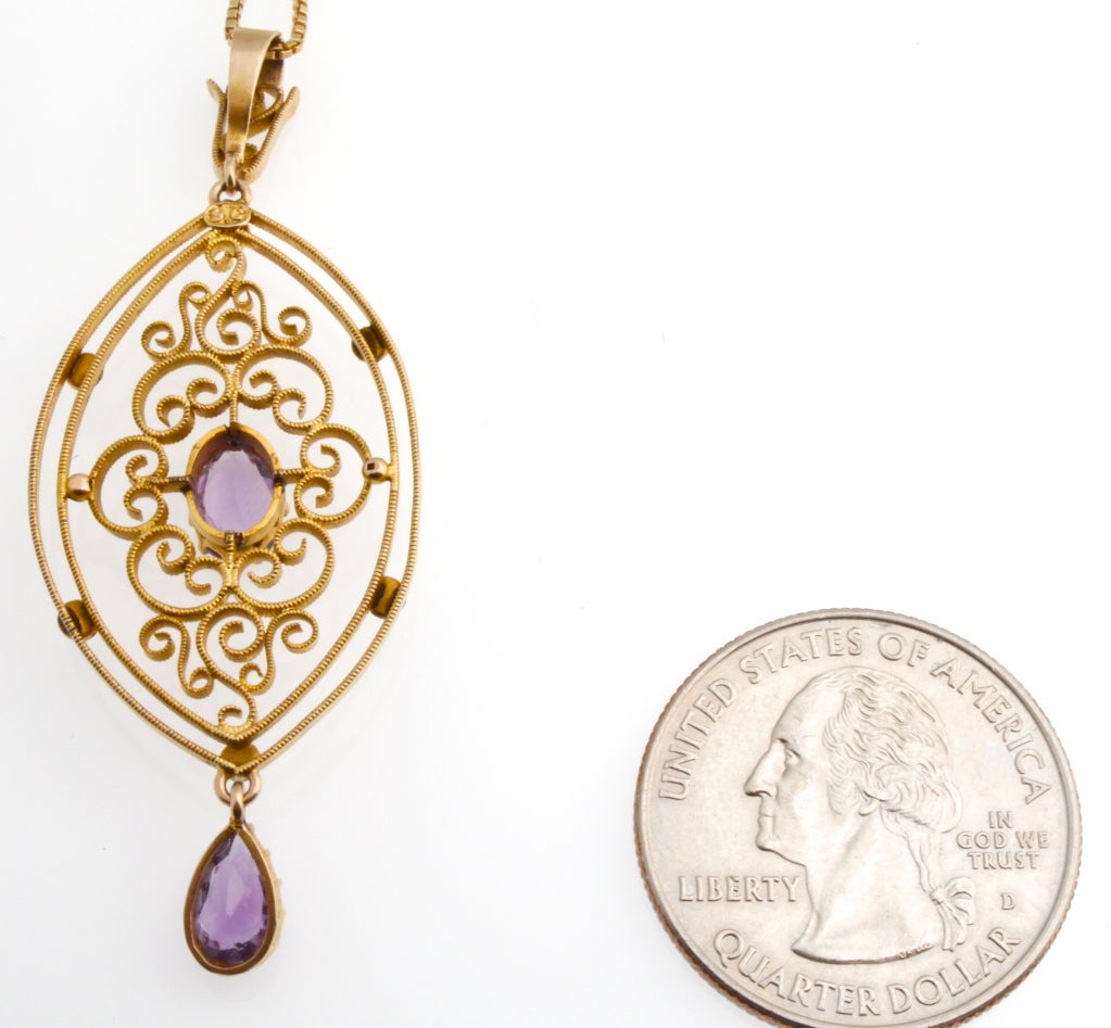 Delicate Art Nouveau Amethyst and Pearl Pendant