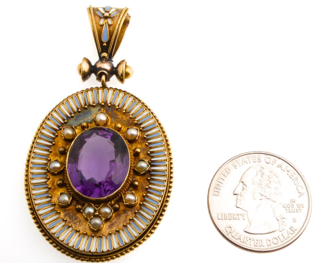 Wonderful Victorian Etruscan Style Amethyst Pearl Pendant
