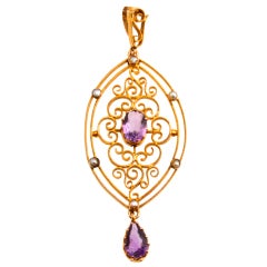 Delicate Art Nouveau Amethyst and Pearl Pendant