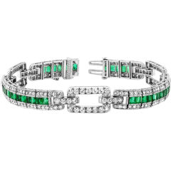 J. E. Caldwell Art Deco Platinum Bracelet in Diamonds & Emeralds