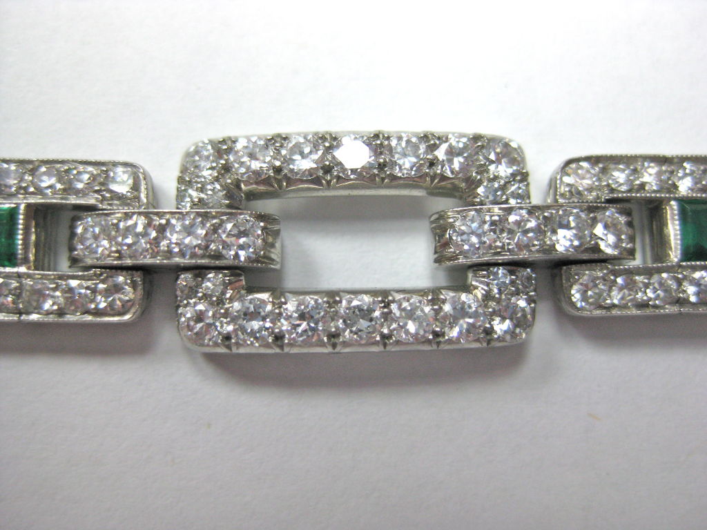 J. E. Caldwell Art Deco Platinum Bracelet in Diamonds & Emeralds For Sale 1