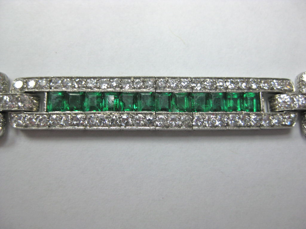 J. E. Caldwell Art Deco Platinum Bracelet in Diamonds & Emeralds For Sale 2