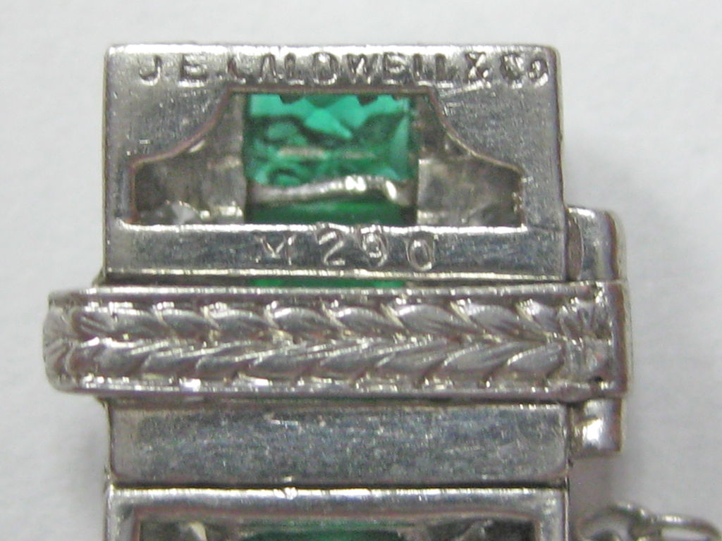 J. E. Caldwell Art Deco Platinum Bracelet in Diamonds & Emeralds For Sale 4