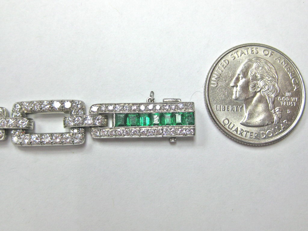 J. E. Caldwell Art Deco Platinum Bracelet in Diamonds & Emeralds For Sale 5