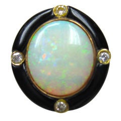 Turn of the Century Opal Ring with Diamonds and Enamel