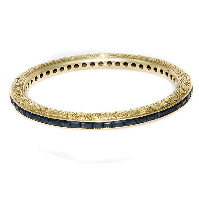 Antique 18K and Sapphire hinged Bangle Bracelet