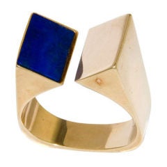 1970s  Danish 14K and Lapis Modernistic Ring by Olel