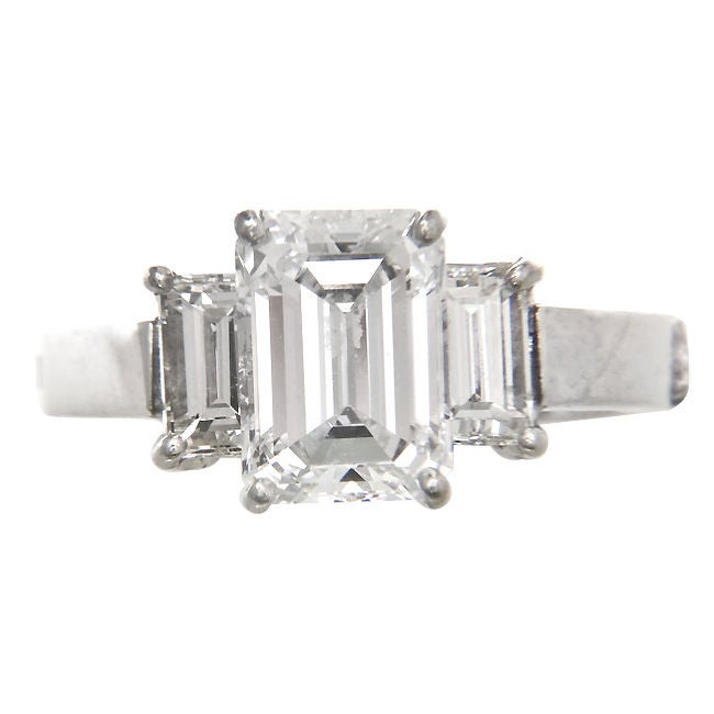 Platinum & Diamond 3 Stone Engagement Ring 2 Ct. Center