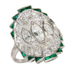 Antique Art Deco Platinum Diamond 
Emerald Ring