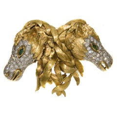 Vintage 1960s 18K & Platinum, Diamond set Double Horse Head brooch