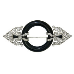 Antique Large Art Deco Platinum, Diamond and Onyx Brooch