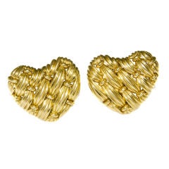 Tiffany & Co. 18K heavy woven Heart Ear Clips