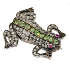 Fine Antique Demantoid Garnet and Diamond Frog Brooch