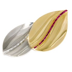 Cartier London, Diamond & Ruby Double Leaf Brooch 8