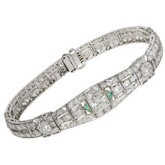 Art Deco Platinum, Diamond and Emerald Bracelet