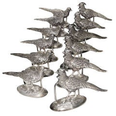 12 Antique Sterling Figural Pheasant Place Card Holders