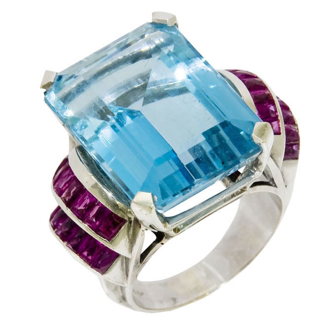 Women's Art Deco Aquamarine Ring
