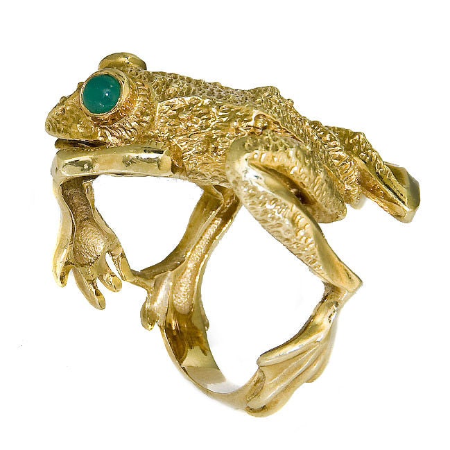 1960s Whimsical 18K Yellow Gold Frog ring at 1stdibs