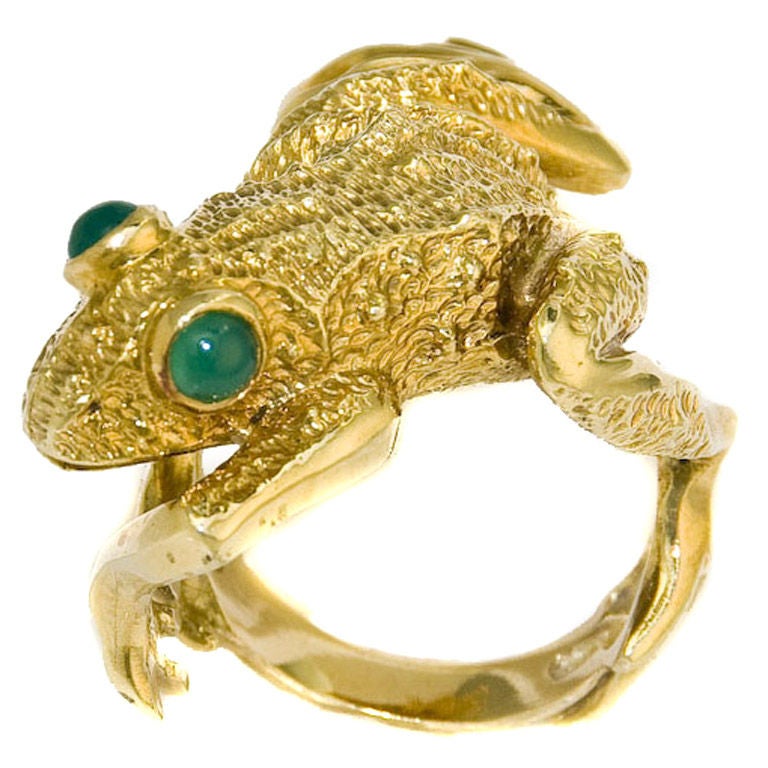 1960s Whimsical 18K Yellow Gold Frog ring at 1stdibs