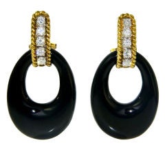Elegant 18K Diamond and Onyx  convertible Ear Clips