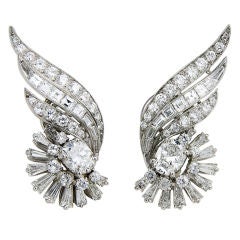 Platinum & Diamond Earclips by Oscar Heyman