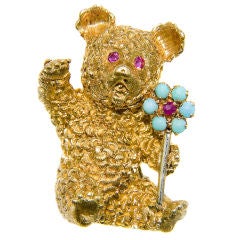 Vintage 18K and Gem set teddy Bear brooch by Cartier