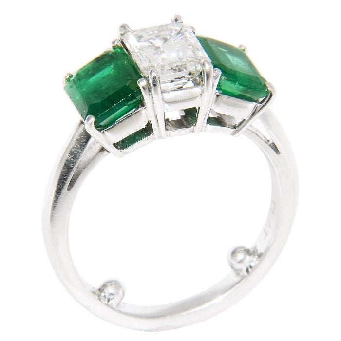 Women's Platinum Diamond and Emerald Ring