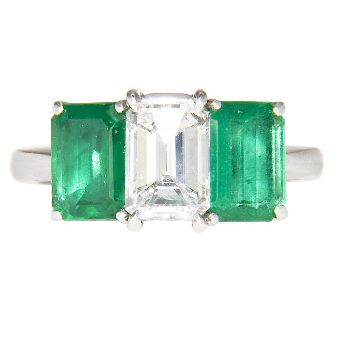 Platinum Diamond and Emerald Ring 1