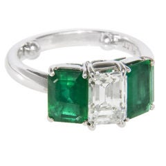 Platinum Diamond and Emerald Ring