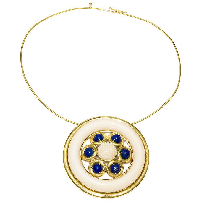 Cartier 18K Ivory & Lapis Vintage Necklace
