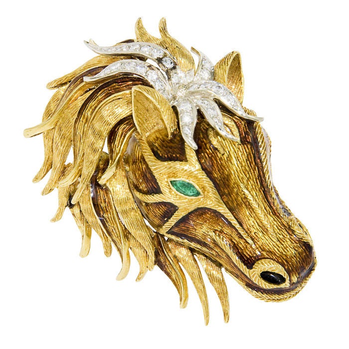 Large 18K Enamel & Gem set Brooch by Hammerman Brothers