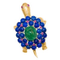 Whimsical Articulated Gem Set Turtle Brooch