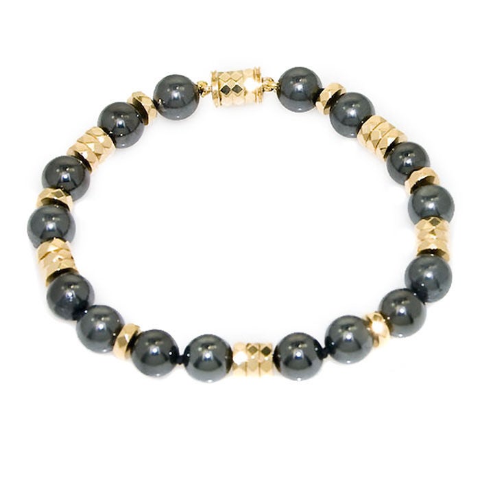 Sleek, Bulgari 18K Yellow gold and Hematite Bead Necklace that converts into 2 Bracelets, 15 1/8