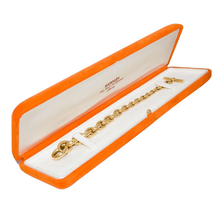 18K Yellow Gold Hermes Tapered Link Bracelet from the Crescendo Collection with Toggle clasp, Signed and Numbered. Current Retail price for this bracelet is $10,700.00