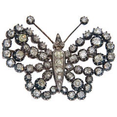 Victorian Silver Topped Diamond Butterfly Brooch