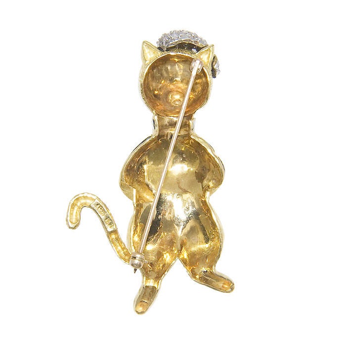 1960's  Gold, Diamond and Enamel "Cool Cat" Pin