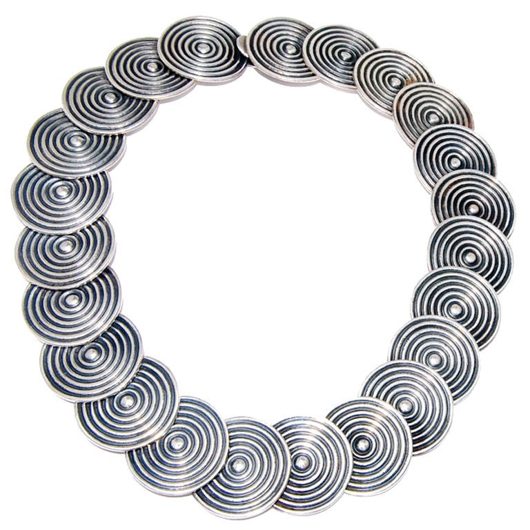 LOS CASTILLO Vintage Sterling Disk Necklace