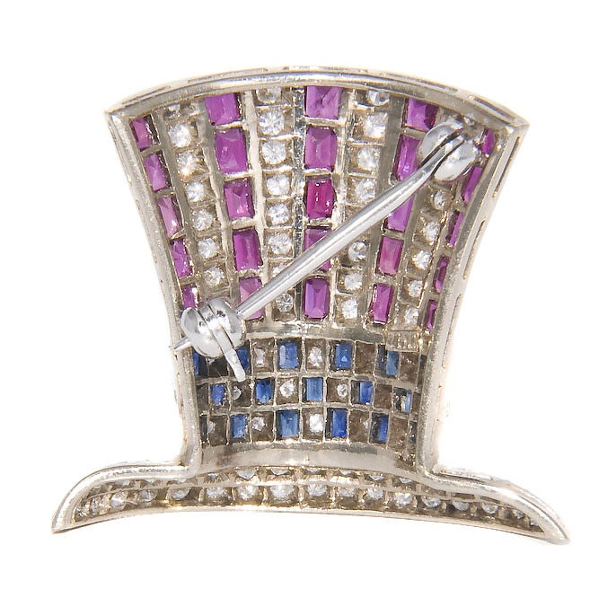 Gem Set Patriotic Uncle Sam Top Hat brooch