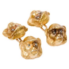 Antique Gold and diamond Monkey cuff links