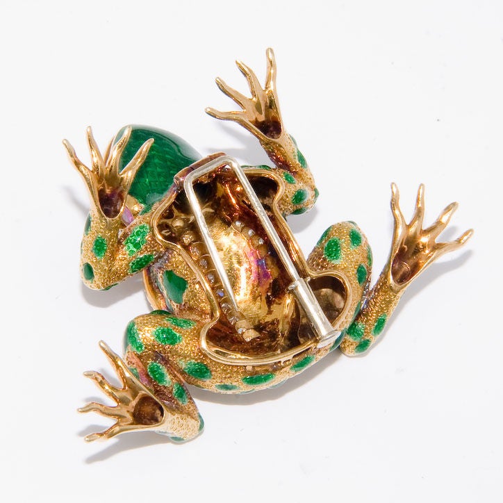 Lively Gold, Diamond, Sapphire and Enamel Frog Clip brooch 1