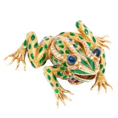 Lively Gold, Diamond, Sapphire and Enamel Frog Clip brooch