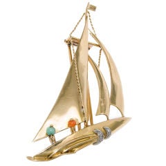 GUBELIN Gold Sail Boat Clip Brooch