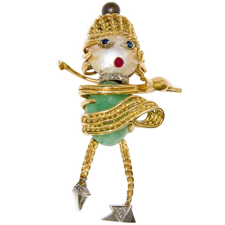 Vintage Whimsical Gold and Gem set lady Golfer brooch