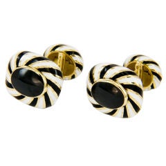 DAVID WEBB Gold Enamel Cufflinks